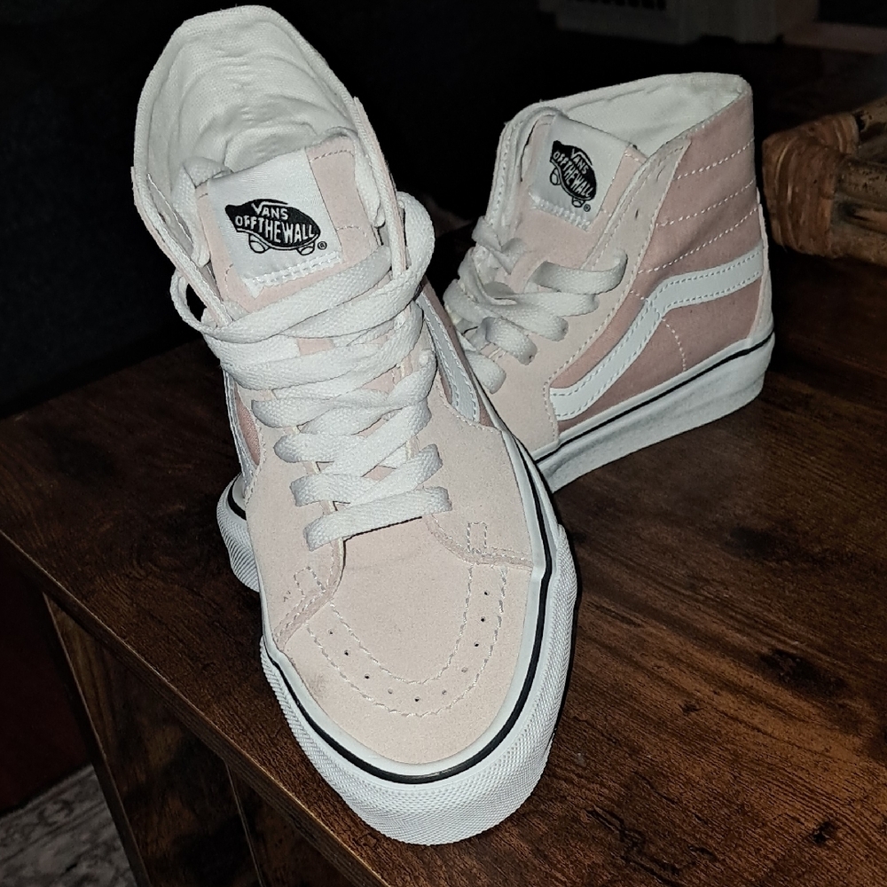 Vans Pink and White High-Top Sneakers